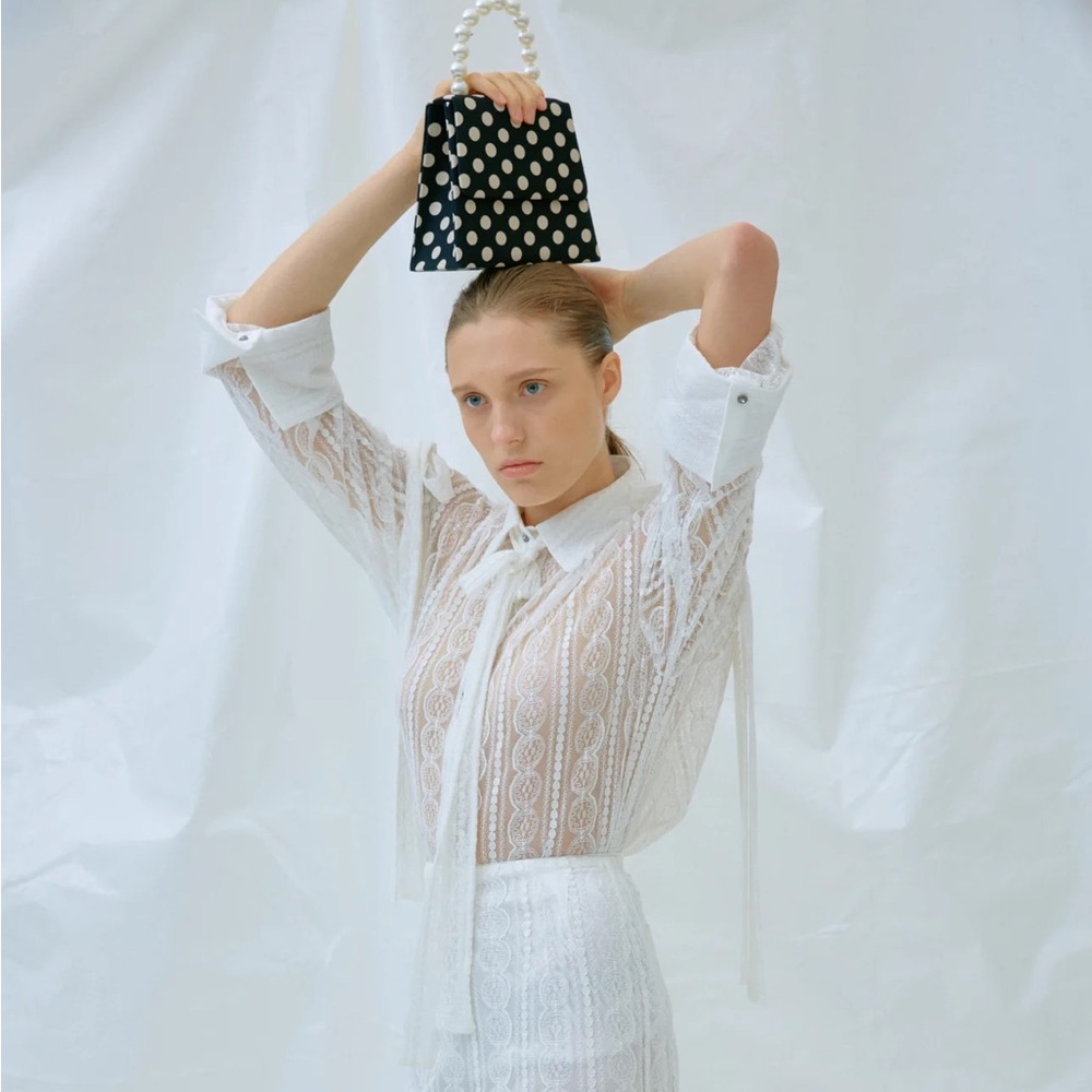Black and Off White Polka Dotted Handbag